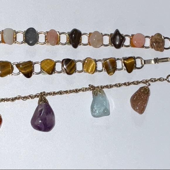 Polished Stones Rocks Gold Tone Link Chain and Chain Bracelets Lot of Three - Picture 4 of 10